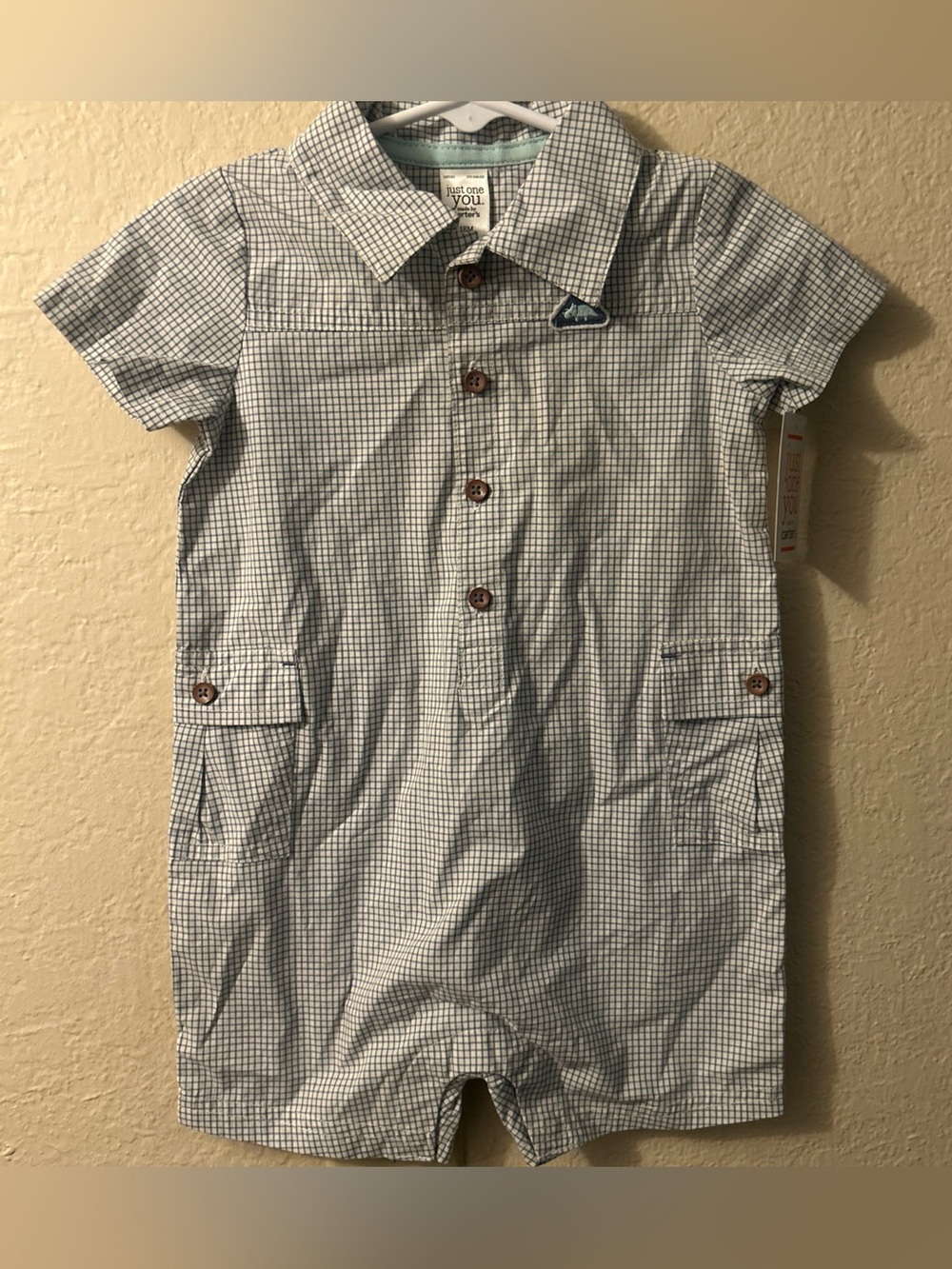 Just One You Baby Boys Plaid Romper Blue White 18 Months New Dinosaur